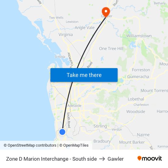 Zone D Marion Interchange - South side to Gawler map