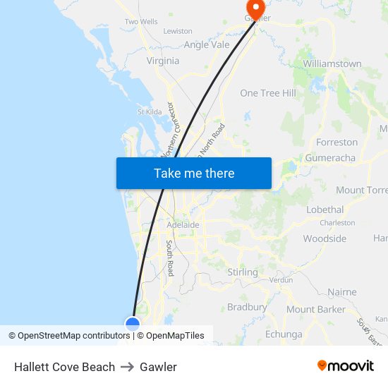 Hallett Cove Beach to Gawler map