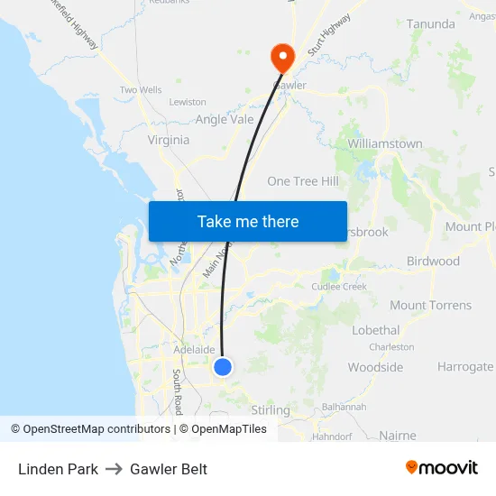 Linden Park to Gawler Belt map