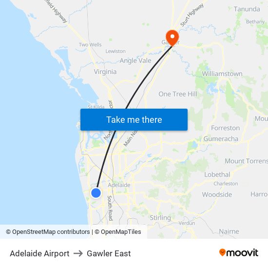 Adelaide Airport to Gawler East map