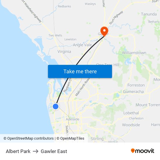 Albert Park to Gawler East map