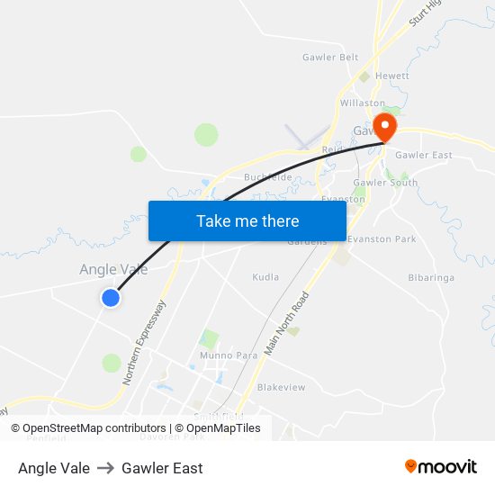 Angle Vale to Gawler East map