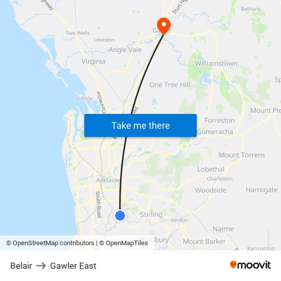 Belair to Gawler East map