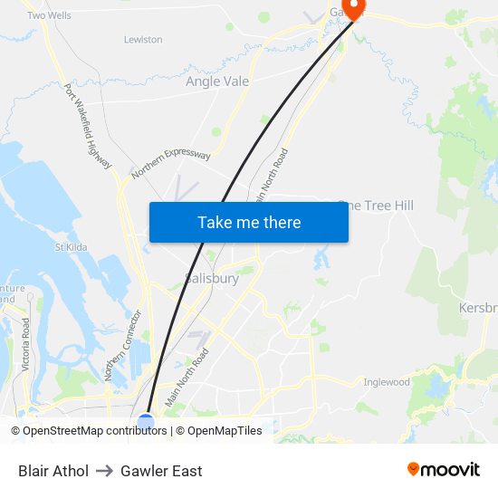 Blair Athol to Gawler East map