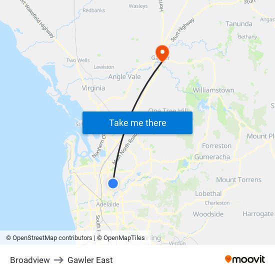 Broadview to Gawler East map