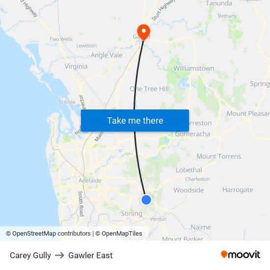 Carey Gully to Gawler East map