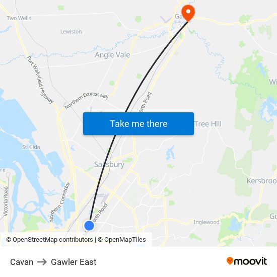 Cavan to Gawler East map