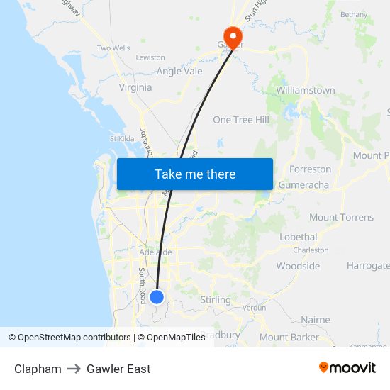 Clapham to Gawler East map