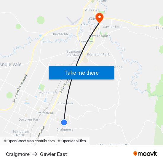 Craigmore to Gawler East map