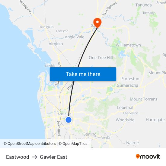 Eastwood to Gawler East map