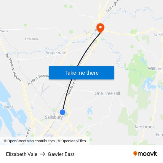 Elizabeth Vale to Gawler East map
