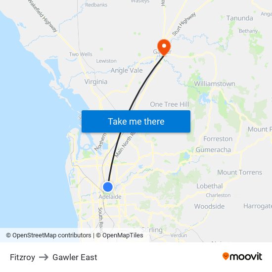 Fitzroy to Gawler East map