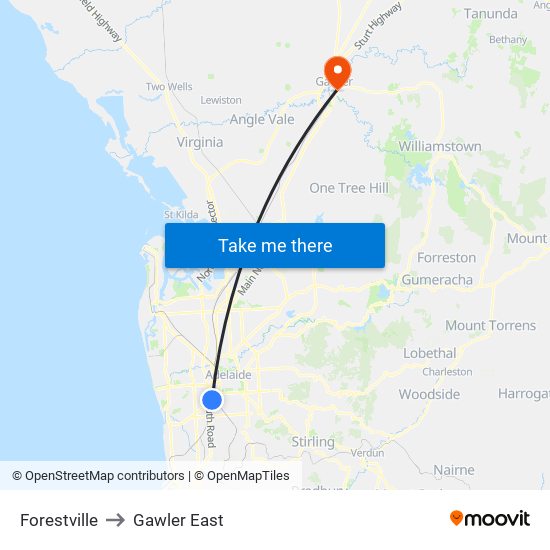 Forestville to Gawler East map