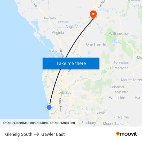 Glenelg South to Gawler East map
