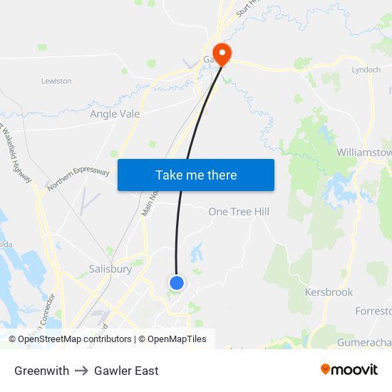 Greenwith to Gawler East map