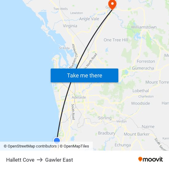 Hallett Cove to Gawler East map