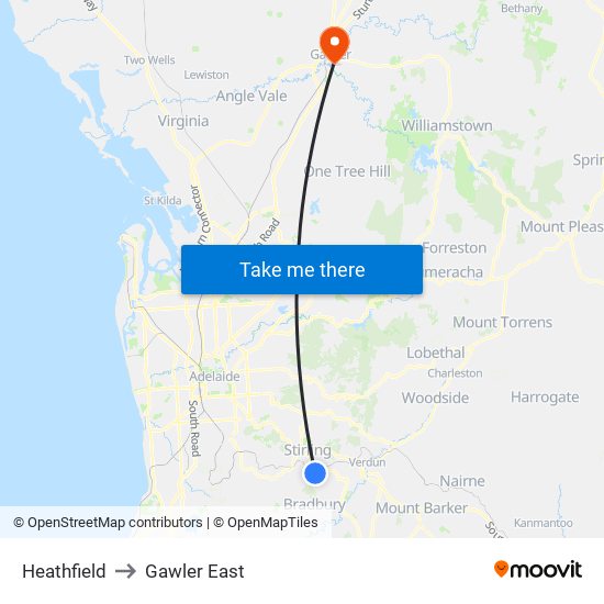 Heathfield to Gawler East map