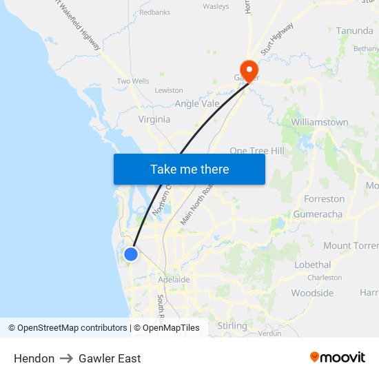 Hendon to Gawler East map