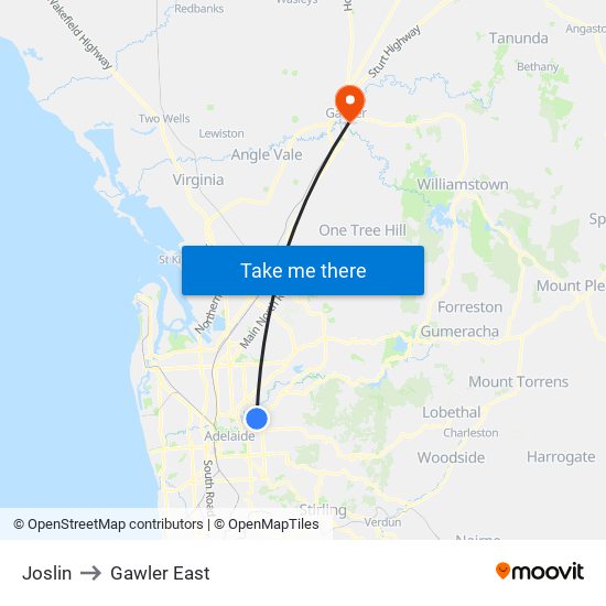 Joslin to Gawler East map