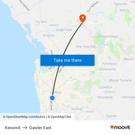 Keswick to Gawler East map