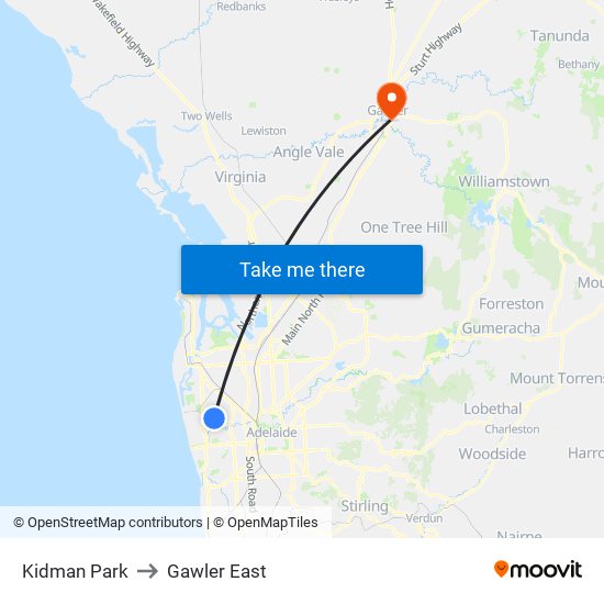 Kidman Park to Gawler East map