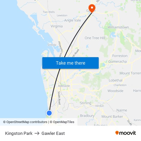 Kingston Park to Gawler East map