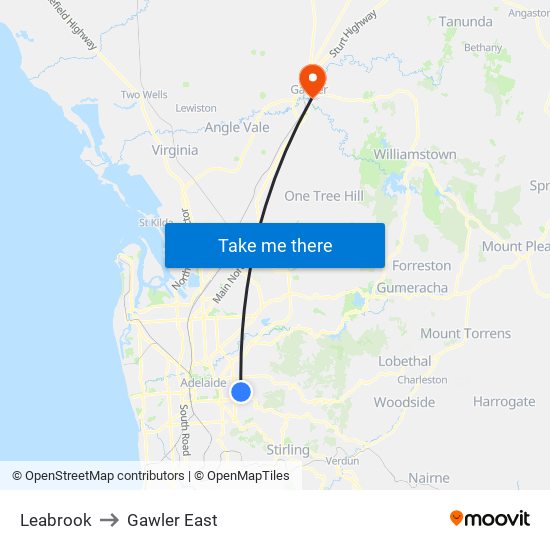 Leabrook to Gawler East map