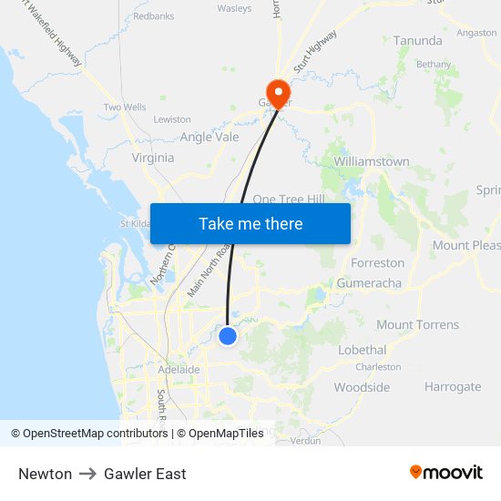 Newton to Gawler East map