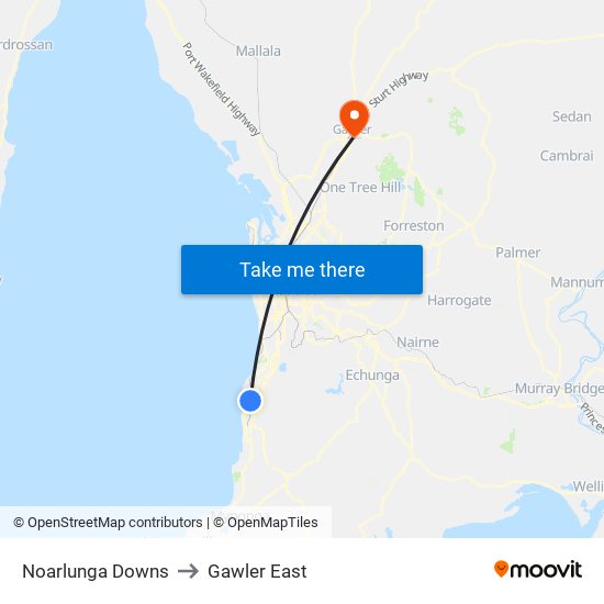 Noarlunga Downs to Gawler East map