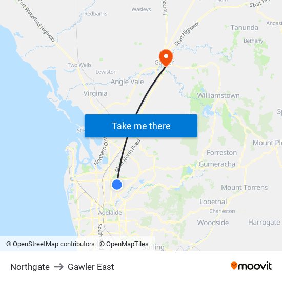 Northgate to Gawler East map