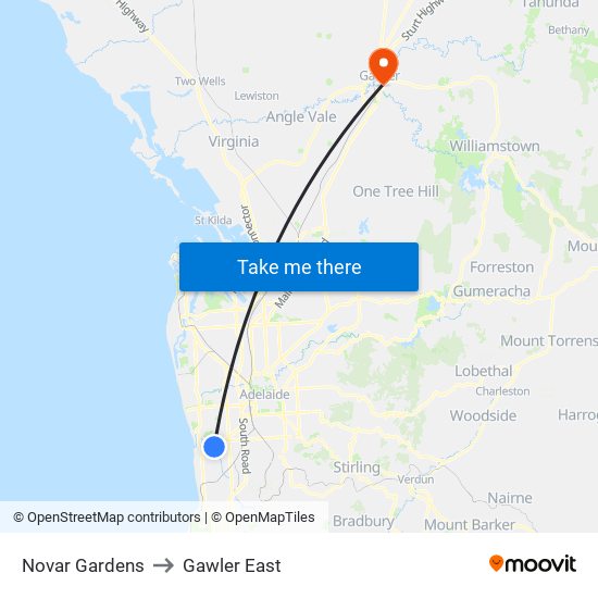 Novar Gardens to Gawler East map