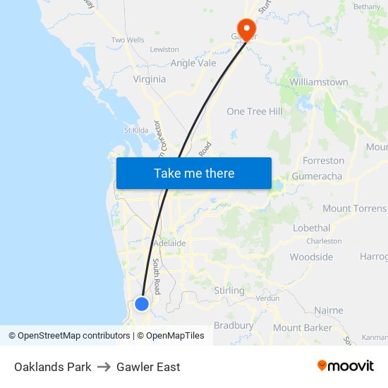 Oaklands Park to Gawler East map