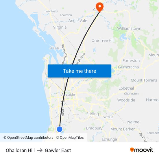 Ohalloran Hill to Gawler East map