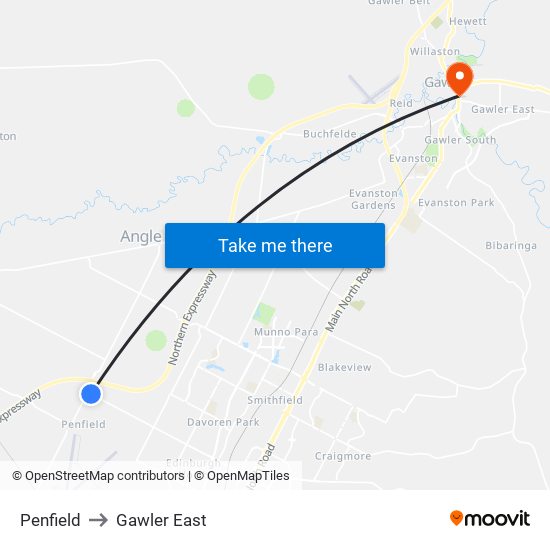 Penfield to Gawler East map