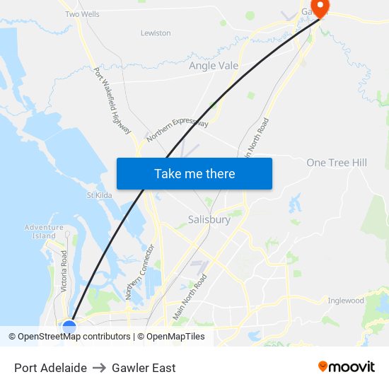 Port Adelaide to Gawler East map