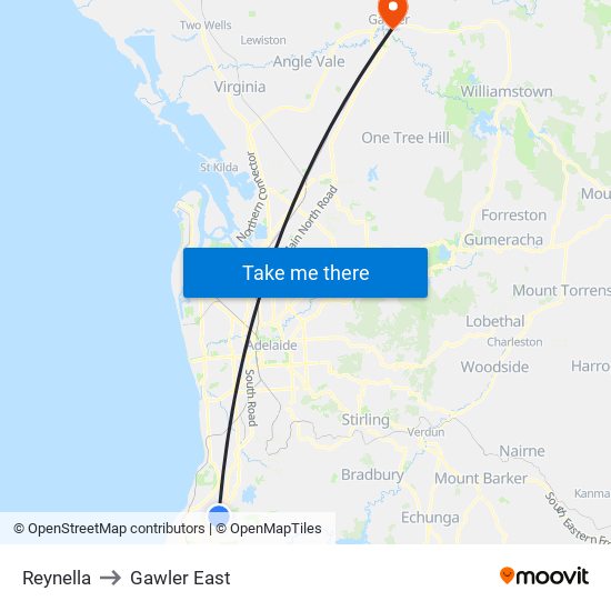 Reynella to Gawler East map