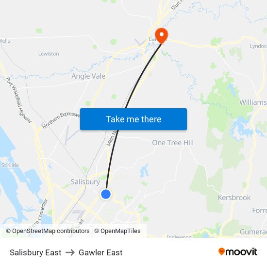 Salisbury East to Gawler East map