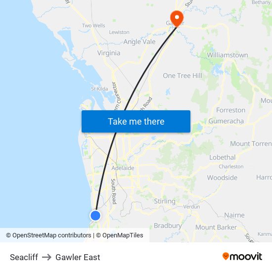 Seacliff to Gawler East map