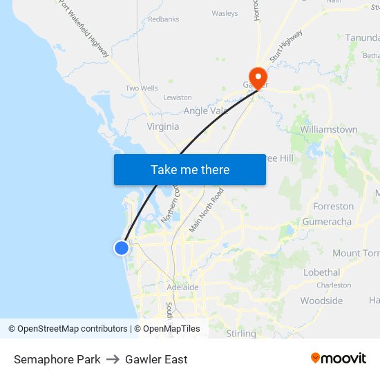 Semaphore Park to Gawler East map