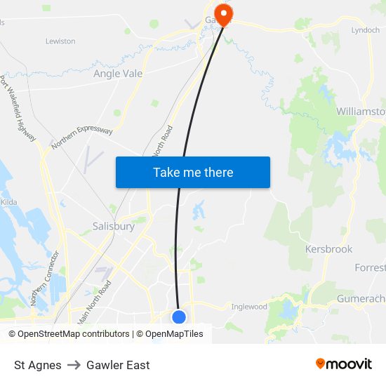 St Agnes to Gawler East map