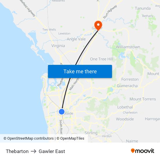 Thebarton to Gawler East map