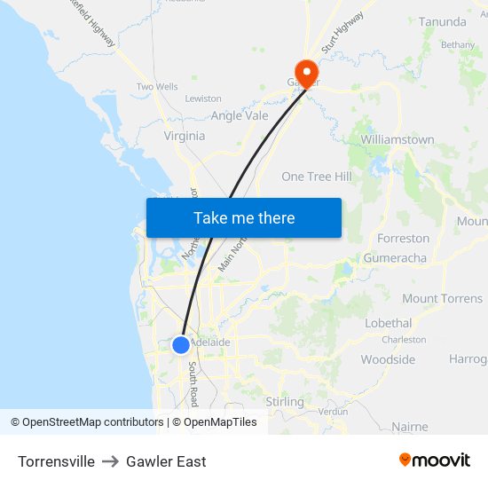 Torrensville to Gawler East map