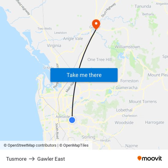 Tusmore to Gawler East map