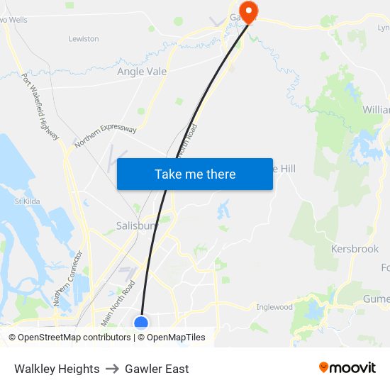 Walkley Heights to Gawler East map