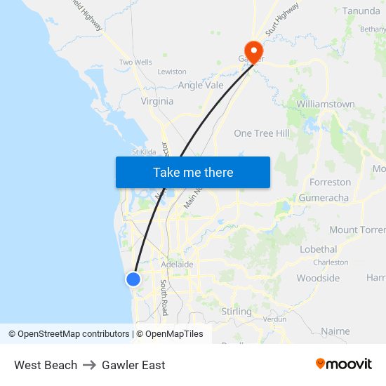 West Beach to Gawler East map