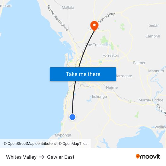 Whites Valley to Gawler East map