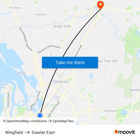 Wingfield to Gawler East map