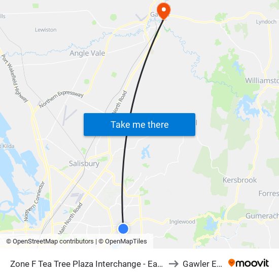 Zone F Tea Tree Plaza Interchange - East side to Gawler East map