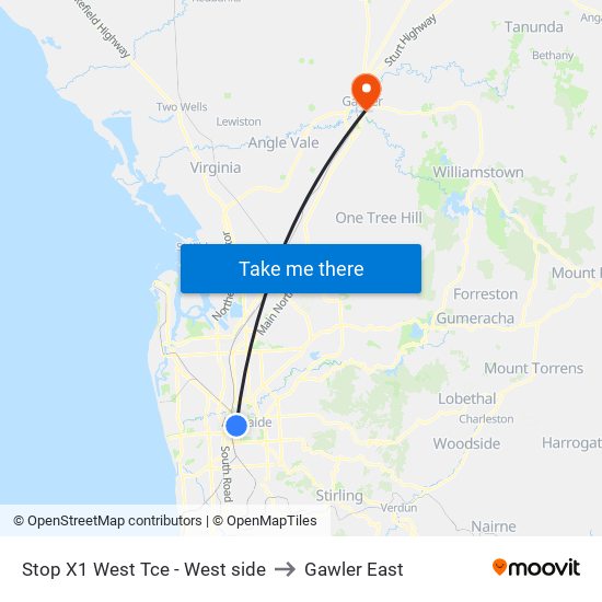 Stop X1 West Tce - West side to Gawler East map