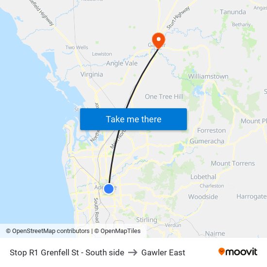 Stop R1 Grenfell St - South side to Gawler East map